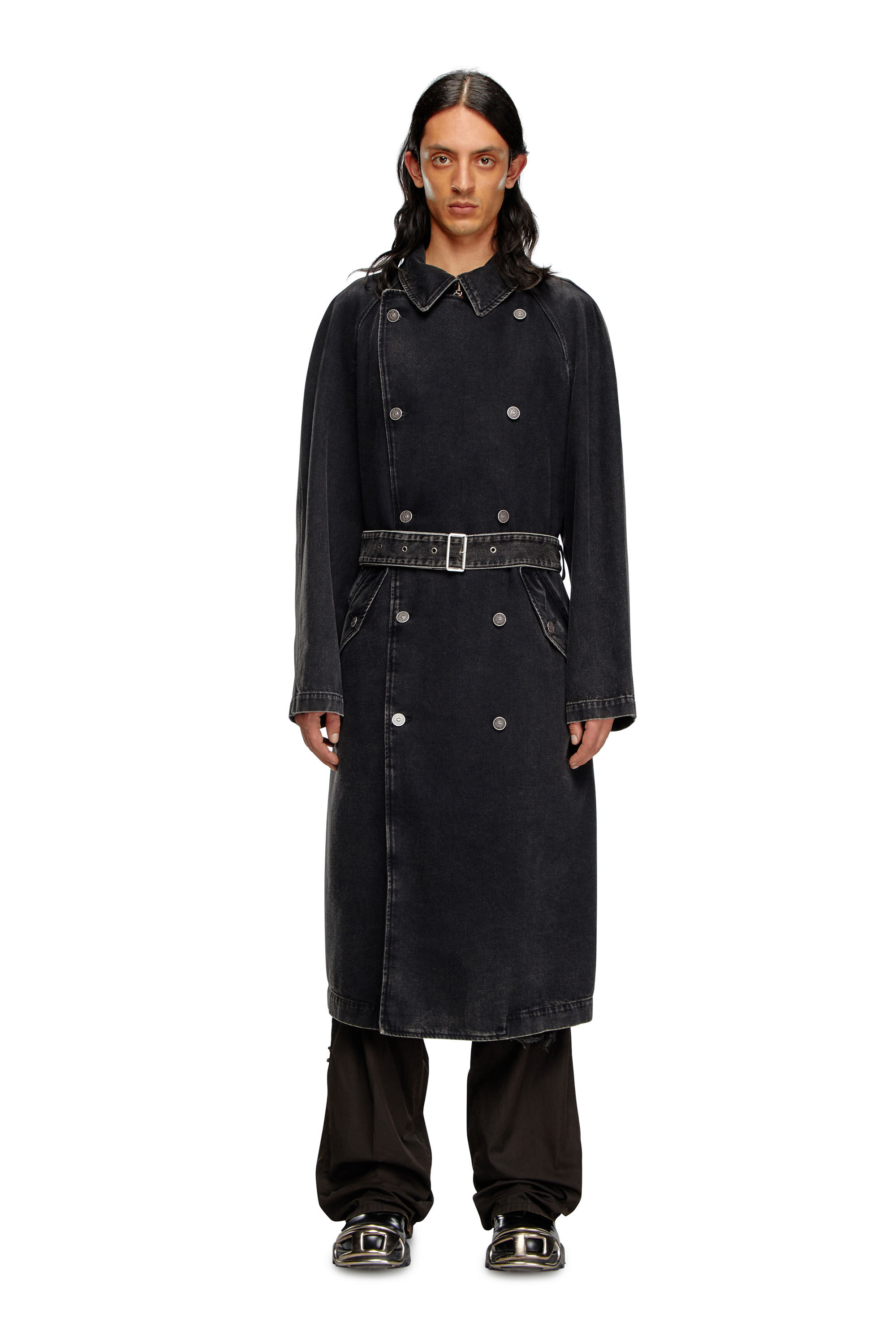 Diesel - D-DELIRIOUS-D, Man's Trench coat in clean-wash denim in Black - 1