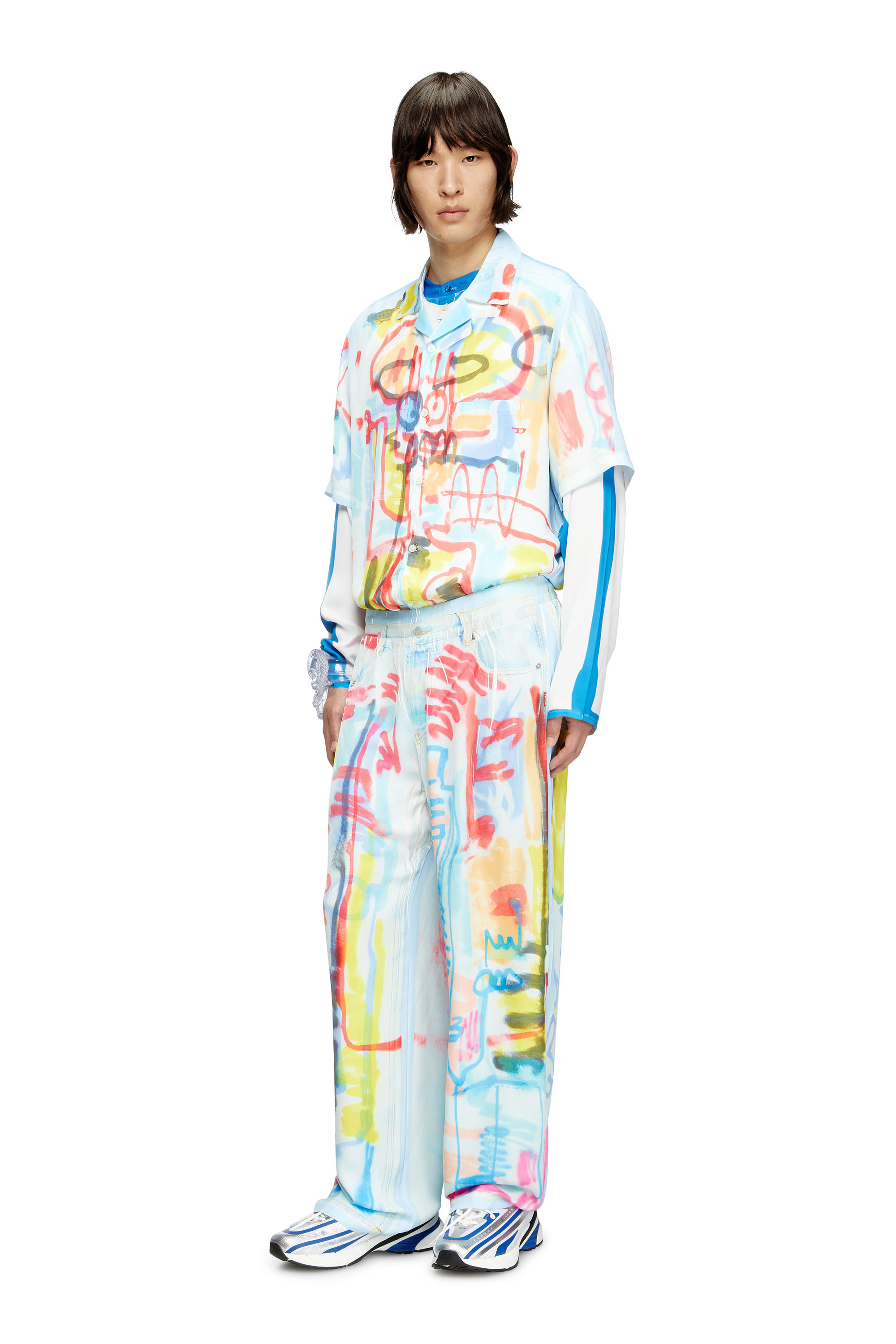 Diesel - P-AFTER-GRAFFITI-AFR, Unisex's Relaxed pant with graffiti print in Blue/White - 2